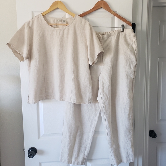 L.L. Bean 100% Linen XL 18-20 Women's Beige Pants and Top Set #37